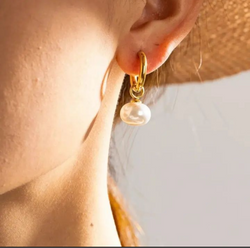 Aurora Pearl Drop Hoop Earrings