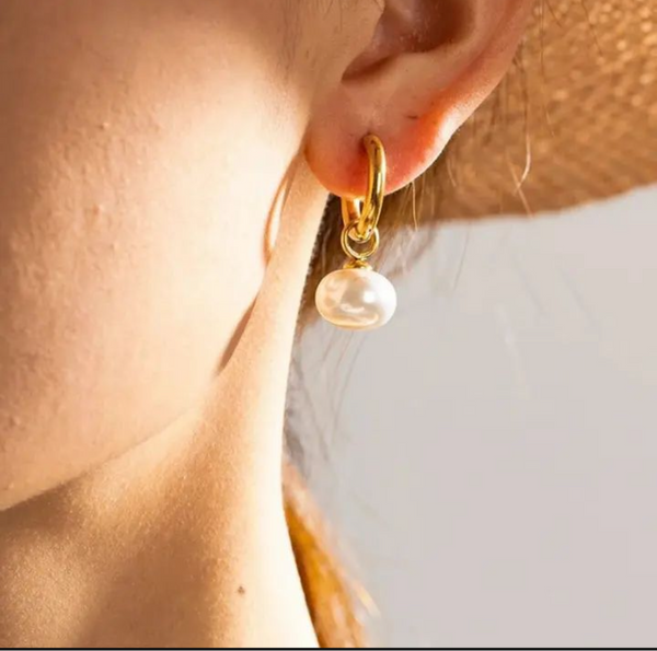 Aurora Pearl Drop Hoop Earrings