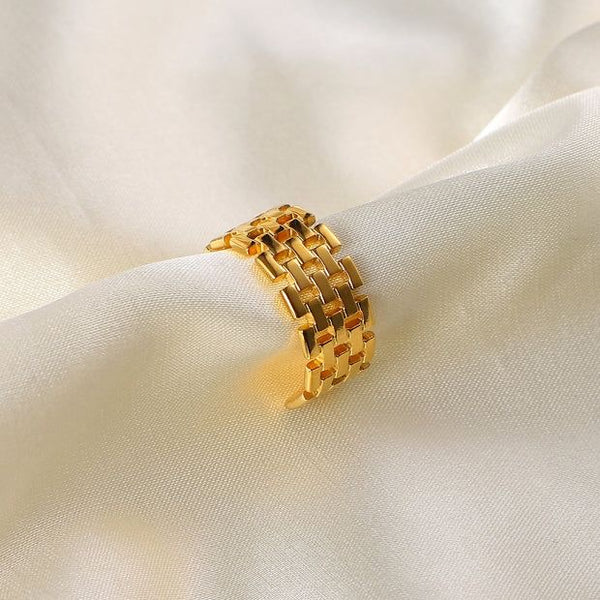 Golden Grid Adjustable Ring