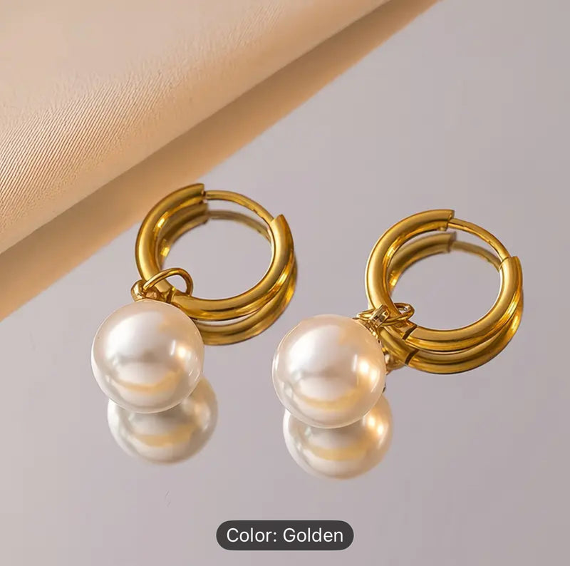 Aurora Pearl Drop Hoop Earrings