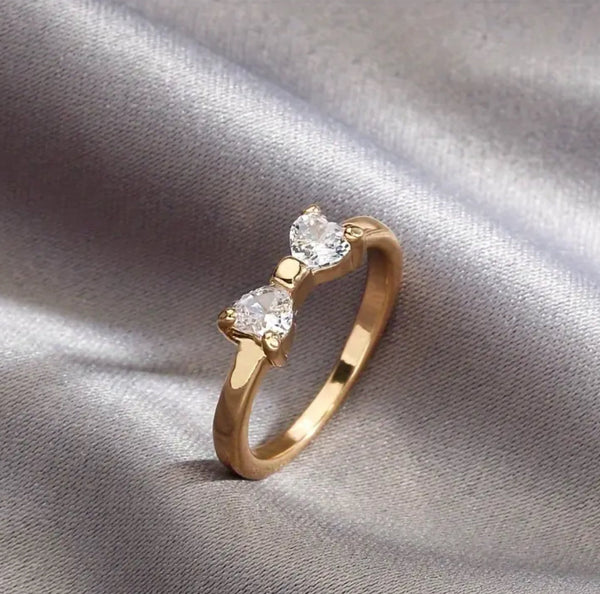 Bowknot Heart Rhinestone Ring