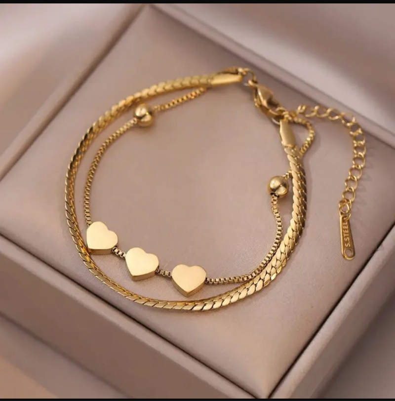 Triple Heart Layered Bracelet