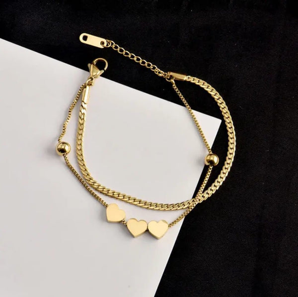 Triple Heart Layered Bracelet