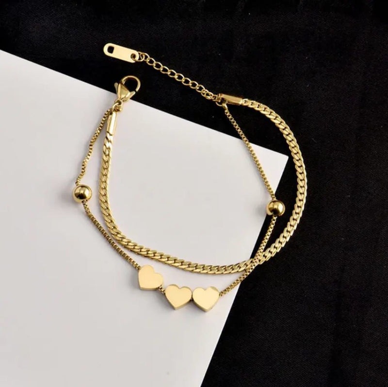 Triple Heart Layered Bracelet